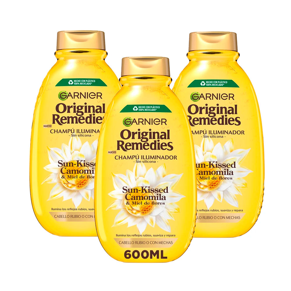 Pack 3 botellas Garnier Original Remedies Champú Camomila & Miel de Flores 600ml