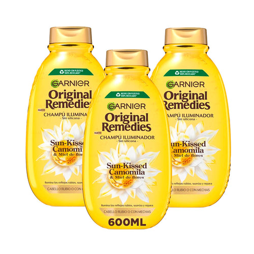Pack 3 botellas Garnier Original Remedies Champú Camomila & Miel de Flores 600ml