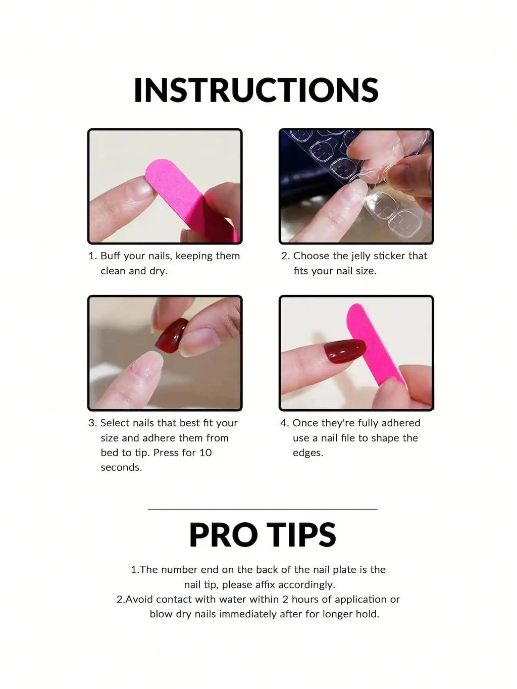 Instrucciones de aplicación de uñas postizas de gel