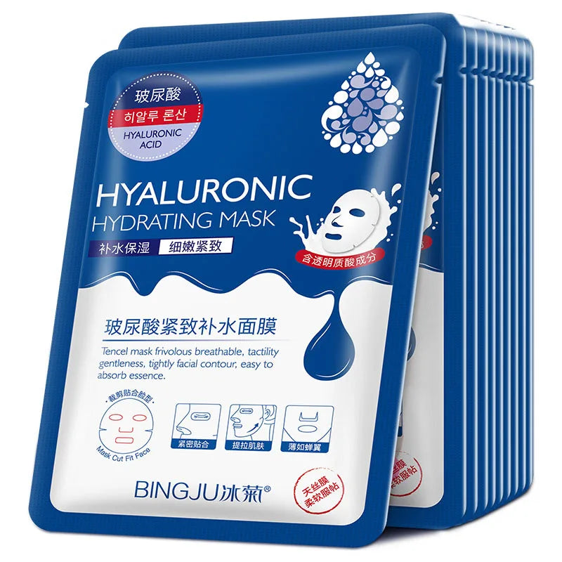 Mascarilla Hidratante con Ácido Hialurónico BINGJU — Pack de 10 unidades