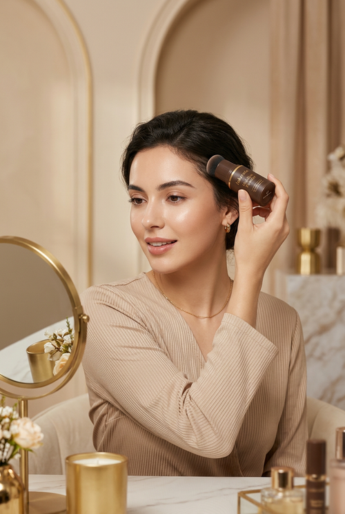 فتاة تستخدم Lakerain Hairline Powder